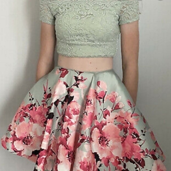 Jodi Kristopher 2 piece off the shoulder Floral Prom dress 15 - Picture 13 of 13